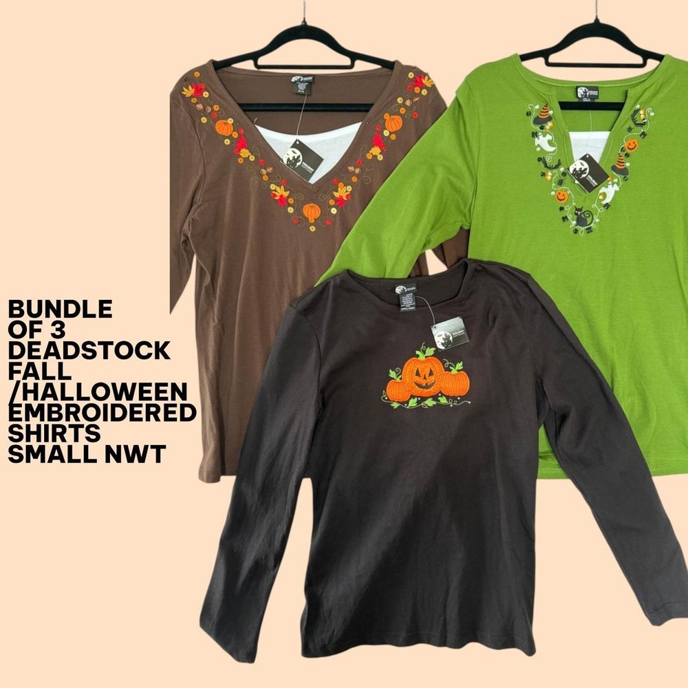 Deadstock Vintage 90s Halloween Embroidered Shirt Bundle Coquette Goth Small NWT